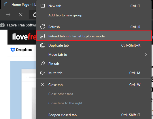 reload Tab in Internet Compatibility Mode