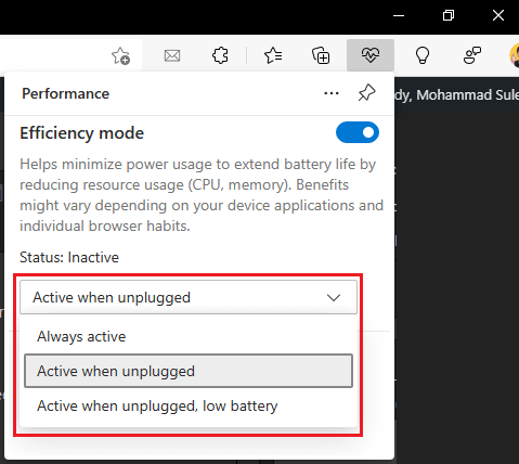 Edge efficiency Mode Icon