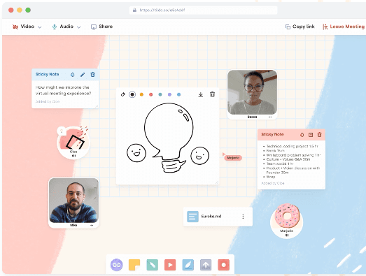 Free Video Meetings Online with Notepad, Whiteboard, No Sign Up Tilde