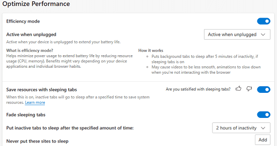 How to Enable or Disable Efficiency Mode in Microsoft Edge