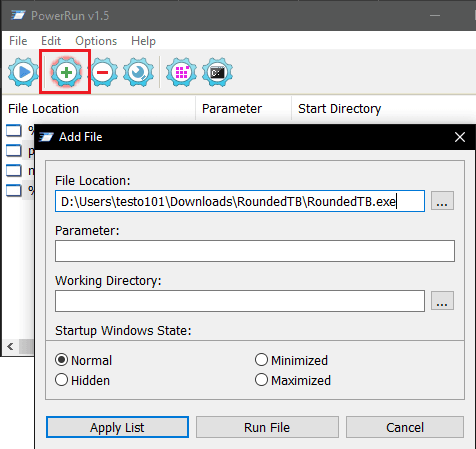 PowerRun Add Program to List