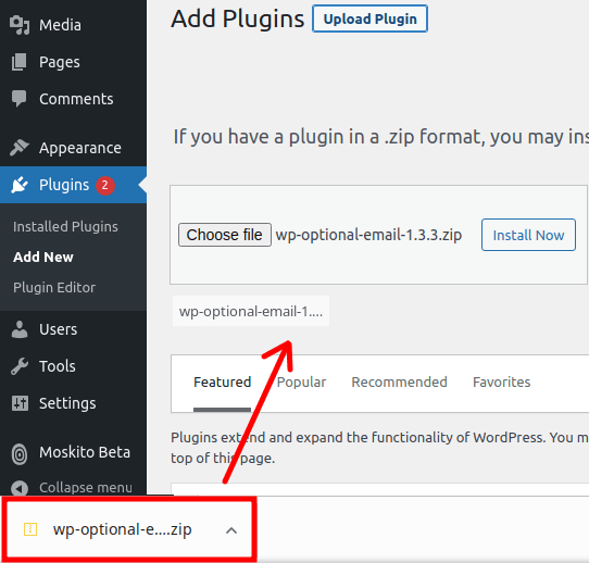 Wp Optional plugin upload