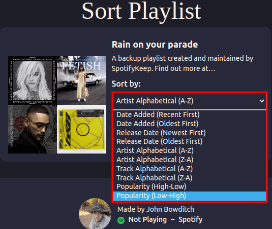 playlist Sorter Sorting methods