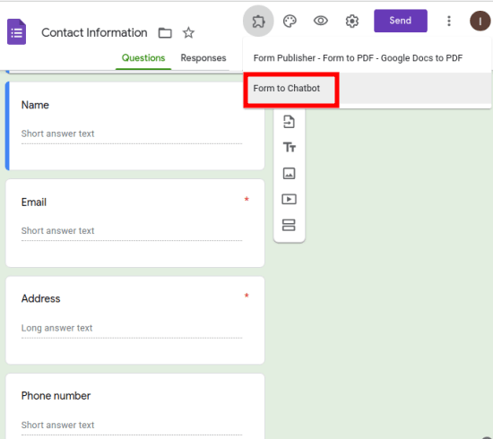 tun chatb bot from Google forms