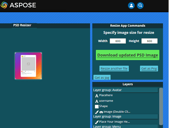 Aspaose PSD resizer online