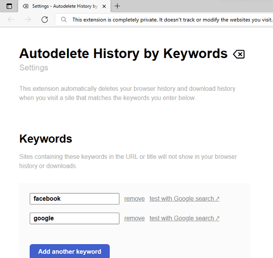 Autodelete History by Keywords