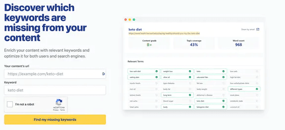 Free SEO Content Quality Checker to Optimize Webpages by Finding Missing Keywords