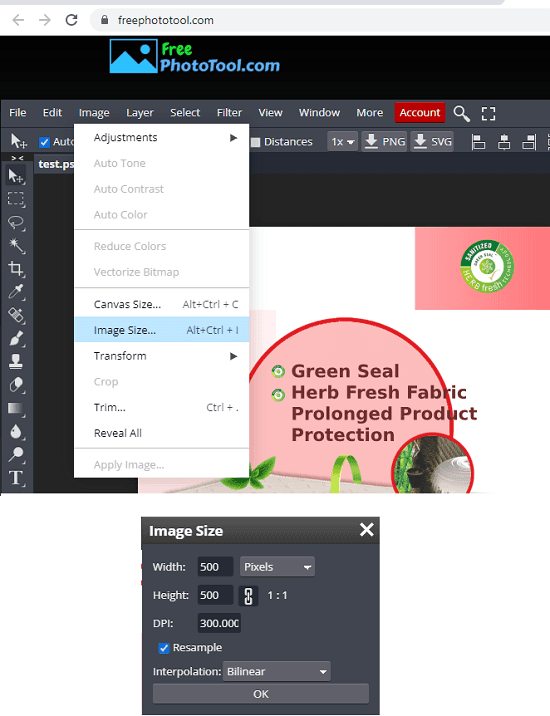 FreePhotoTool PSD Resize in Action
