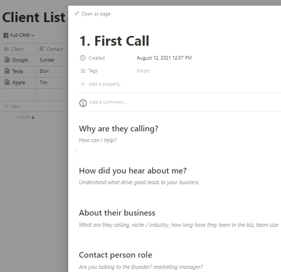 Notion Web Designer Hub Call Template