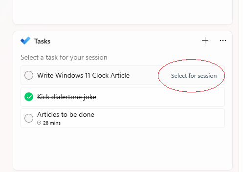 Select tasks for Focussed Sessions