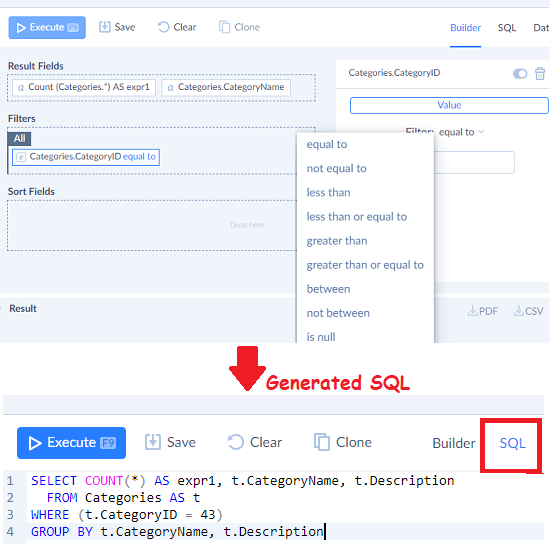 Skyvia Web Based SQL Builder in ACtion