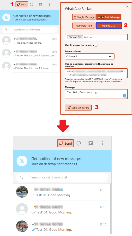 WhatsApp Bulk Messaging via CSV in action