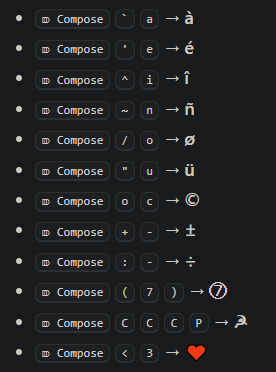 WinCompose Key Combinations