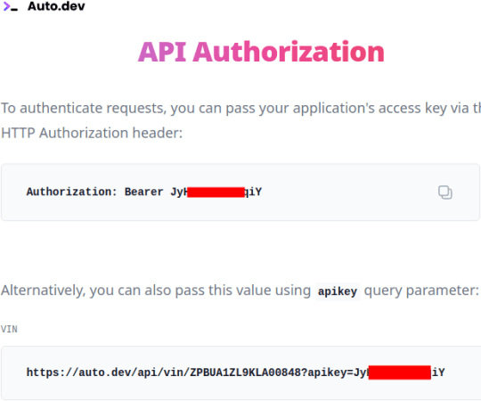 API Auth Auto.dev