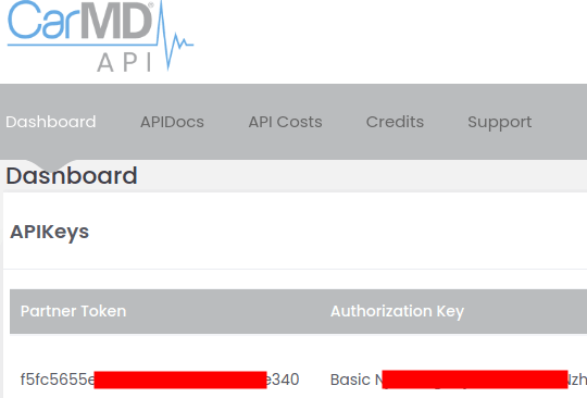 CarMD API Keys and Dashboard