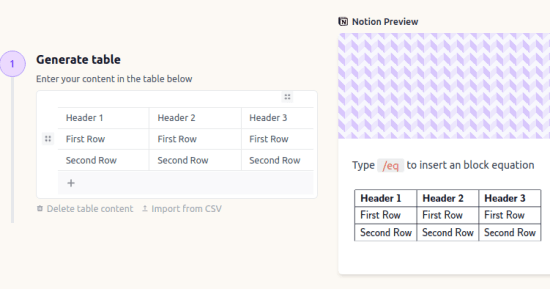 Generate Tables for Notion Pages Online Free