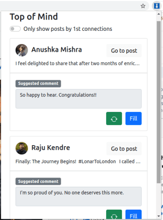 LinkedIn Tool to Suggest Comments for a Post using AI: Top of Mind