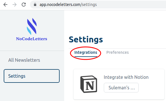 NoCodeLetters Notion Integration