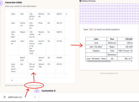 Notion Simple Table CSV Upload