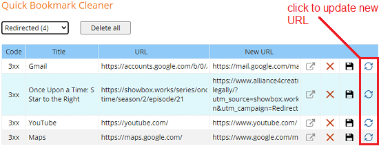 Quick Bookmark Cleaner Update Redirects