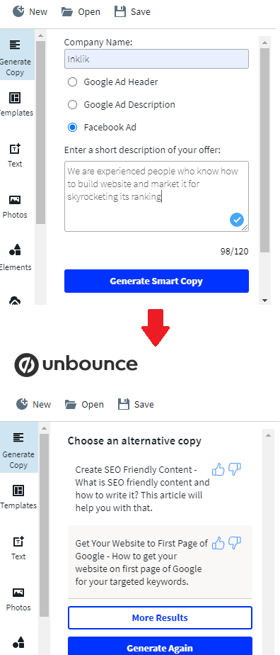 Unbounce AI AD Copy