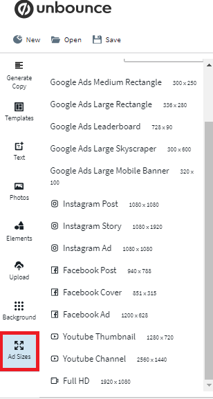 Unbounce Ad Sizes