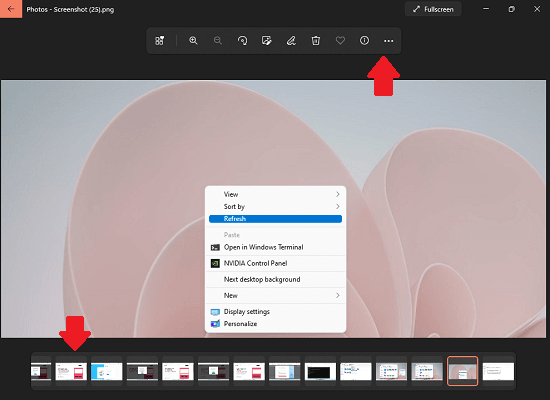 Windows Photos App Toolbar and Filmstrip