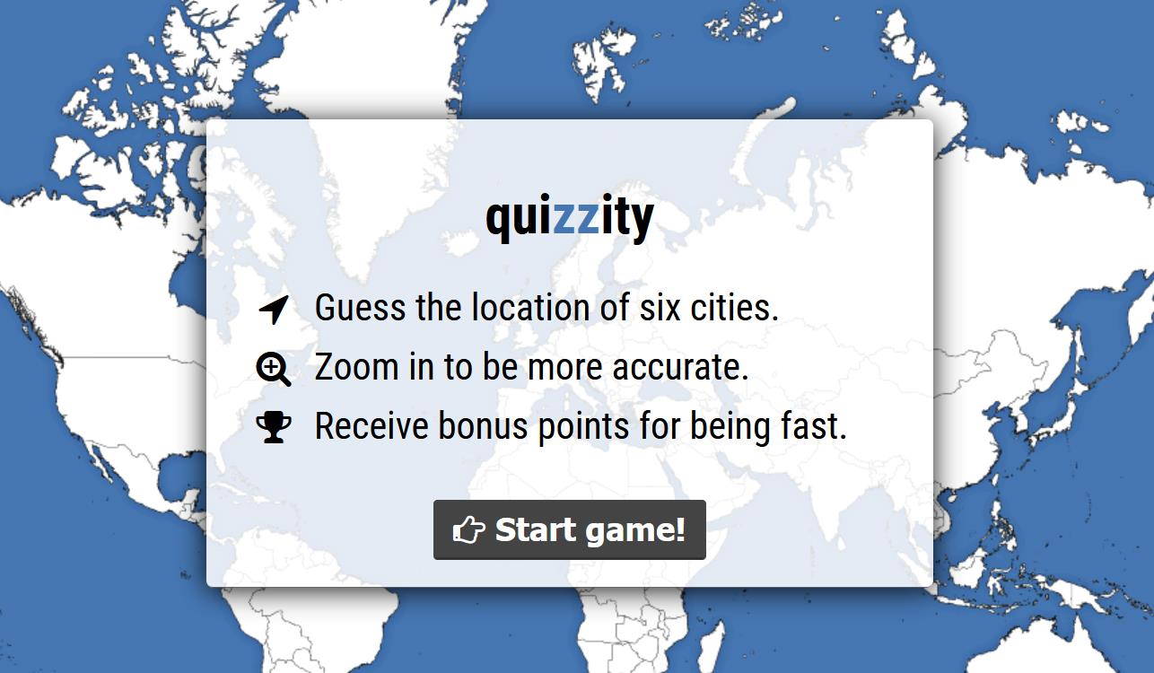 Free Geography Game to Guess City Locations: Quizzity, image size:1286x750