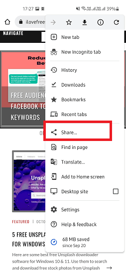 Chrome Share Page Option