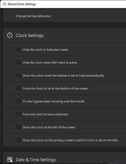 ElevenClock Clock Settings