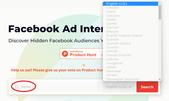 Facebook Ad Interest Hunter Main Homepage
