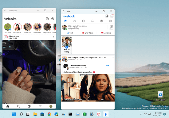 Facebook and Instagram Android apps on Windows 11