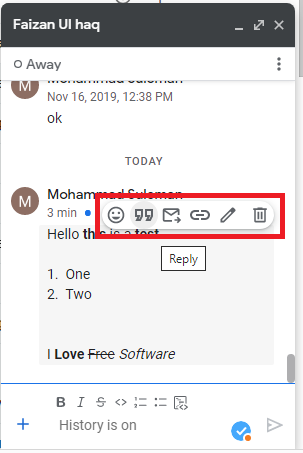 Google Chat Quote Reply Popup
