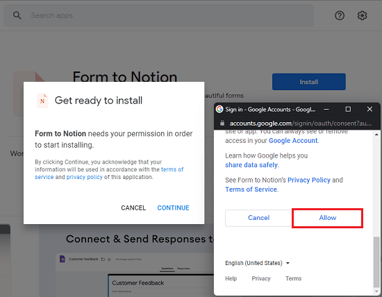Install Form to Notion