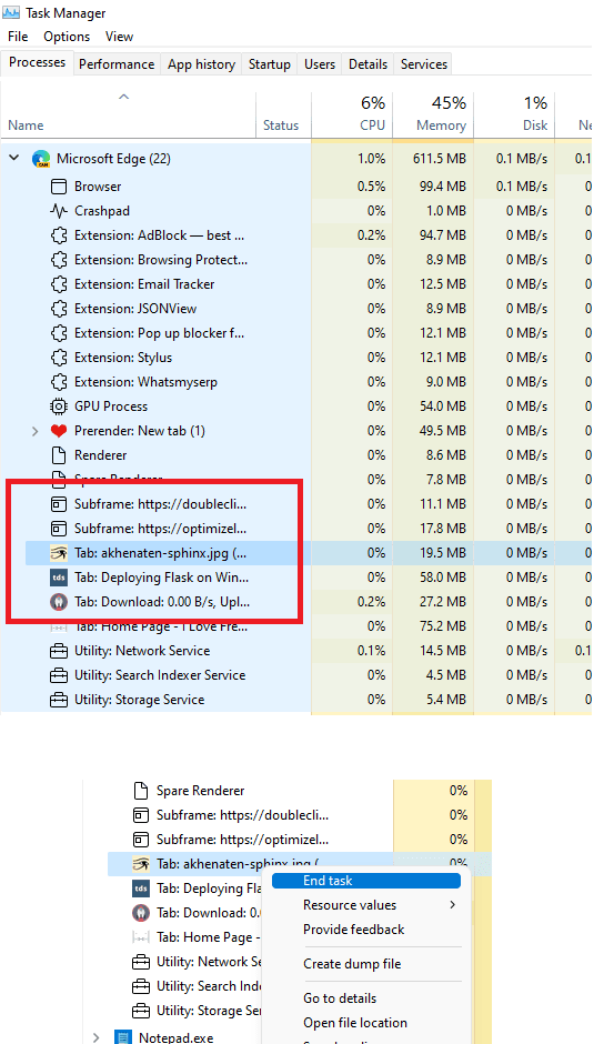 Kill a Tab from task manager