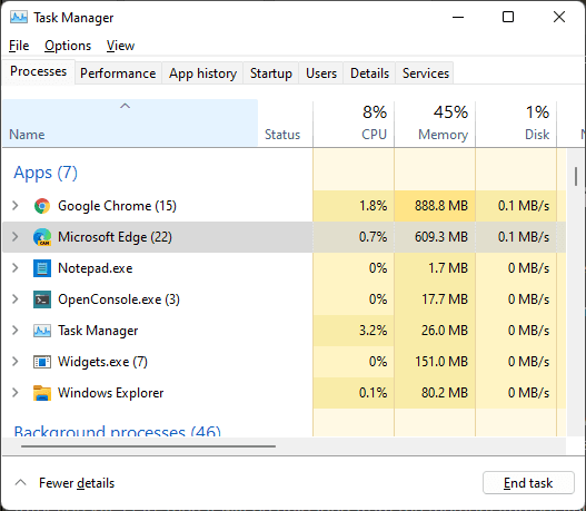Open task Manager