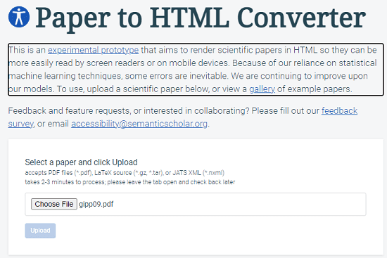 Paper to HTML Main UI