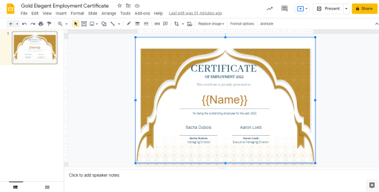 Certificate template for CertifySimple