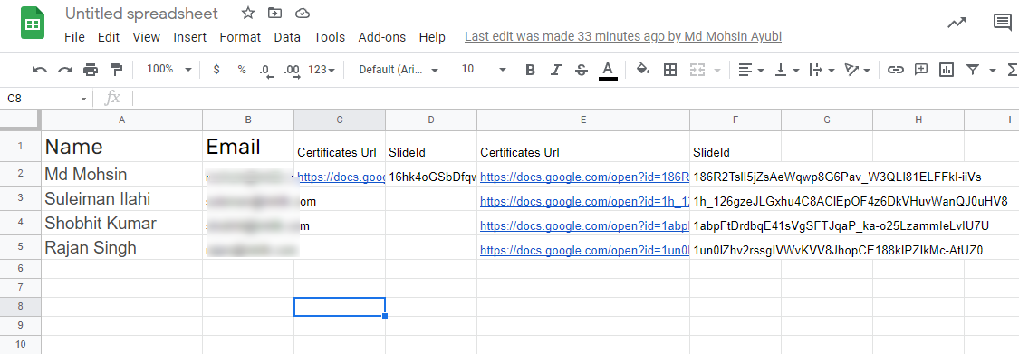 Google Sheet for CertifySimple