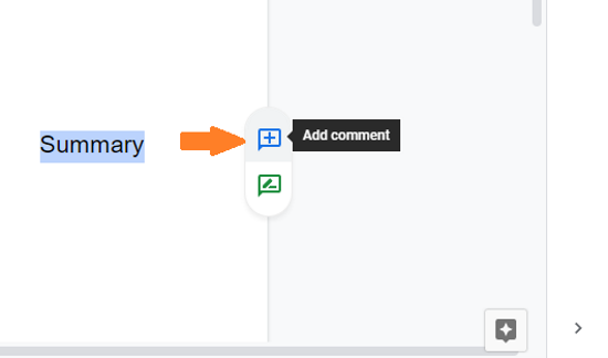 Add comment button in Google Docs