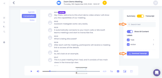 Transcription of meeting in Meetgeek.ai