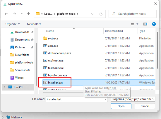 Select BAT File to Open APP