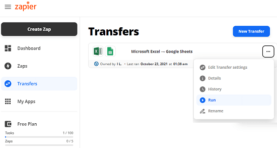 Transfer by Zapier Bulk Move Data using Zapier
