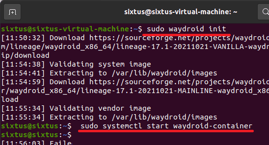 Waydroid init and container