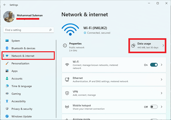 Windows 11 Network and internet Settings