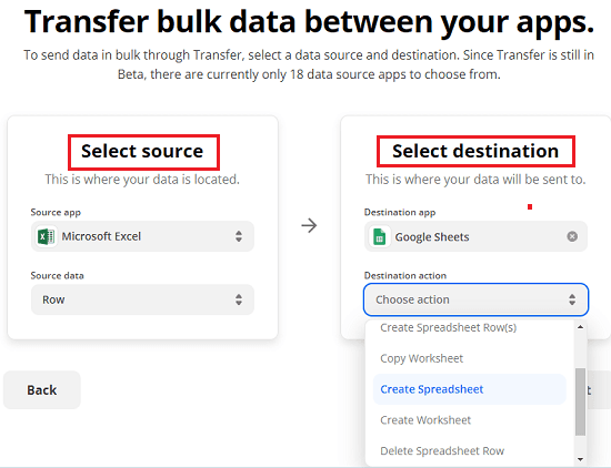 Zapier Transfers Source and Destination