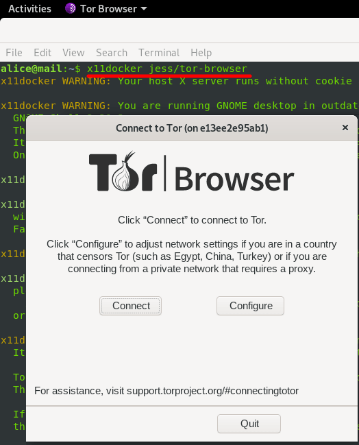 x11docker tor browser