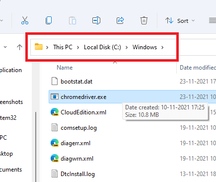 Chromedriver in Windows Folder