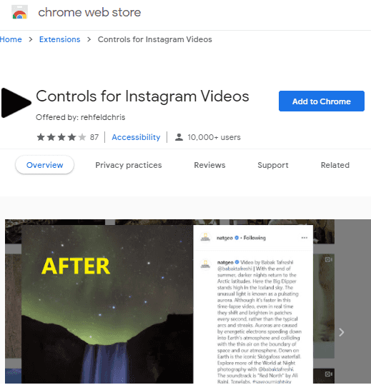 Controls for Instagram Videos on Store