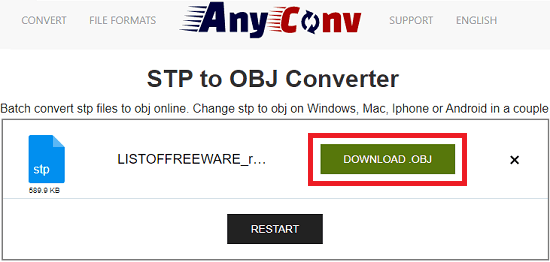 Conversion complete stp to obj